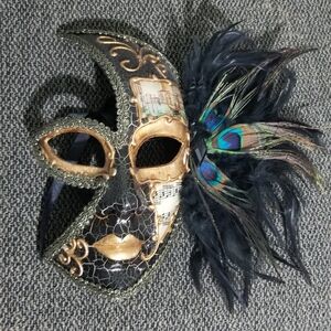 Venetian Masquerade, Mardi Gras Mask, Peacock Feather - NWOT